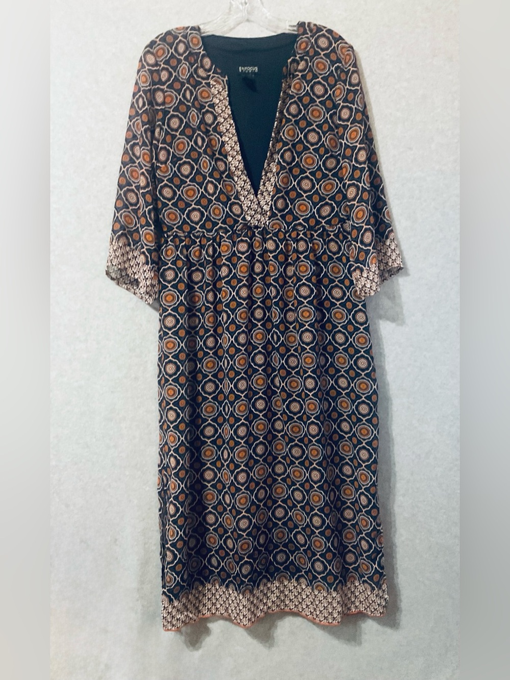 Enfocus studio Papaya Navy & orage Geometric V-Neck Dress Sz 12